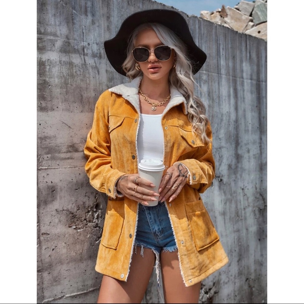 Corduroy TEDDY lined coat - Picture 4 of 14